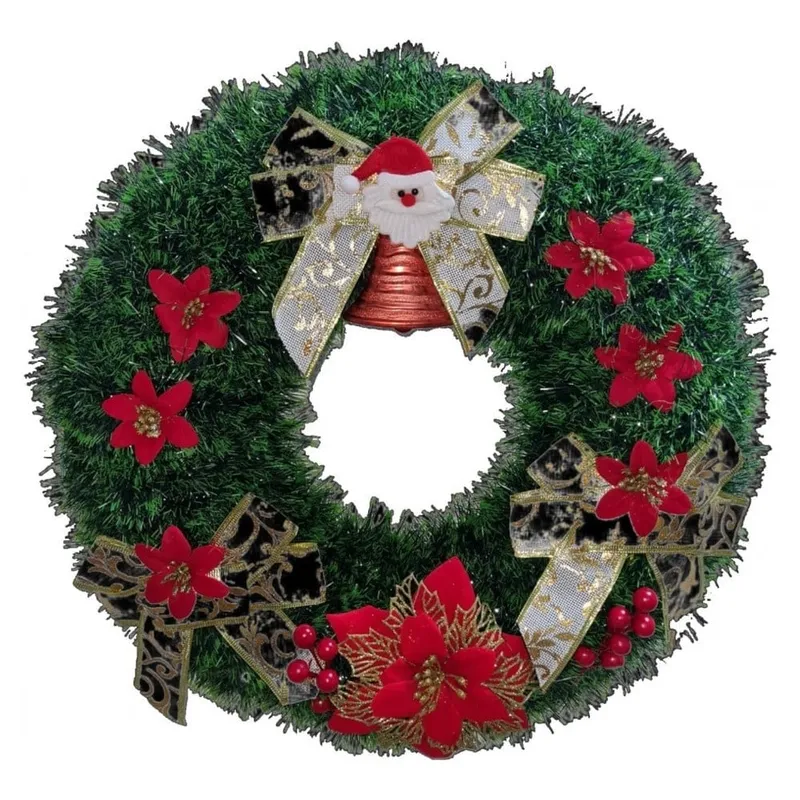Coronita de Craciun XXL pentru usa si casa NOVOKIDS Christmas Crown, Diametru 47 cm, Cu decoratiuni, Model Brad Natur, Verde