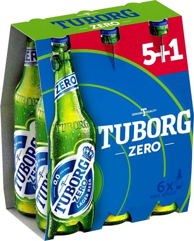 Bere blonda fara alcool Tuborg Zero, 5 + 1 x 0.33 l