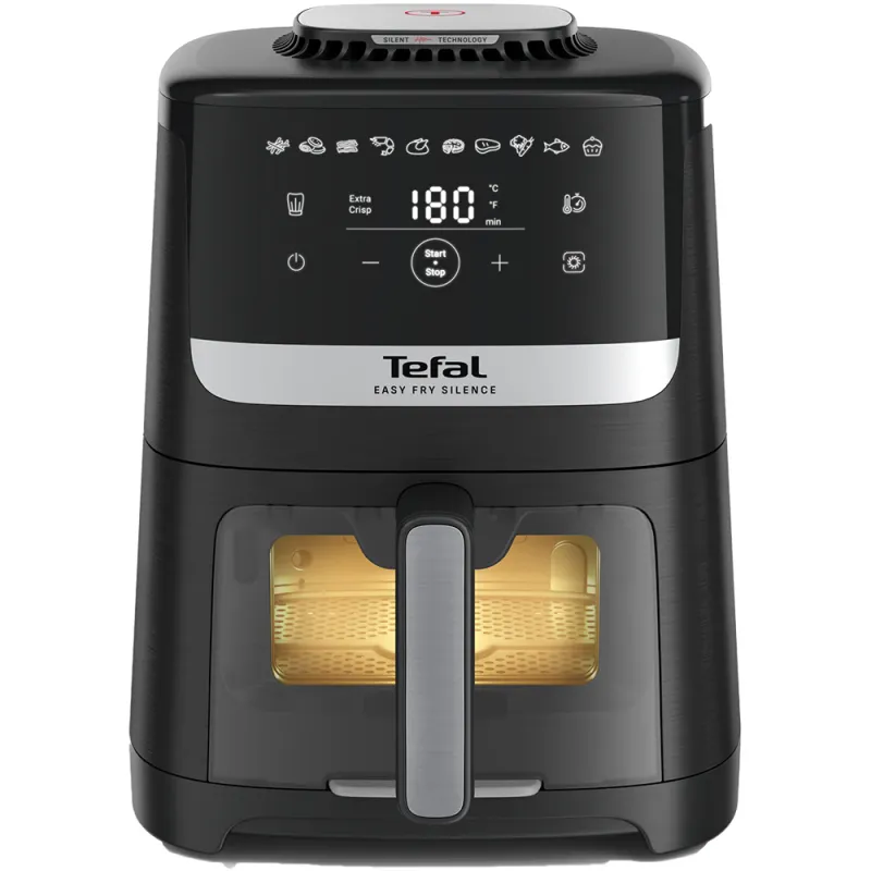 Friteuza cu aer cald TEFAL Easy Fry Silence EY5568E0, 1.5kg, 5l, 1670W, argintiu-negru