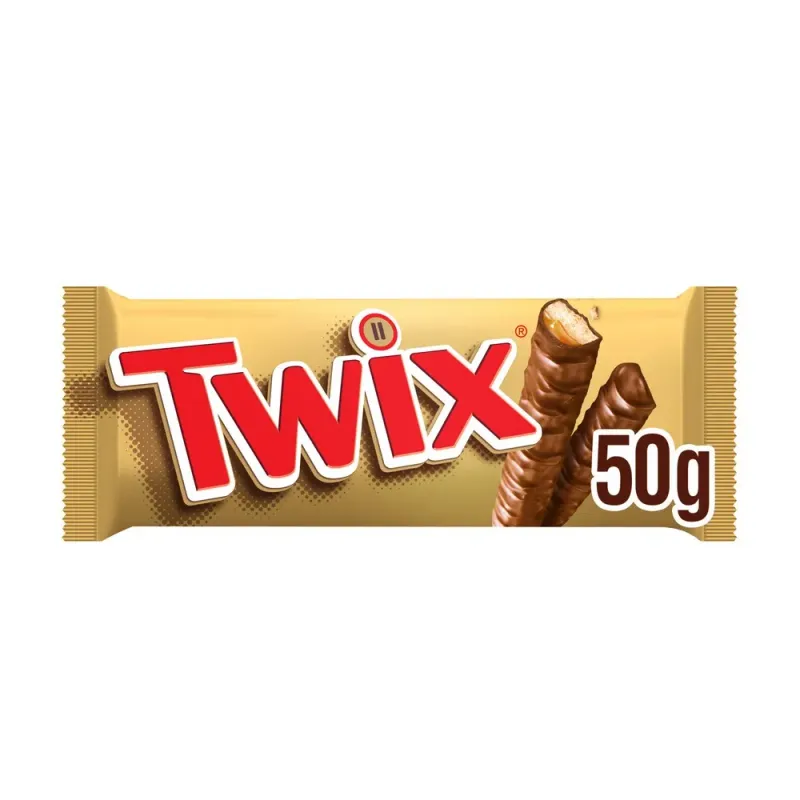Baton cu biscuite si caramel invelit in ciocolata cu lapte Twix, 2 x 25 g
