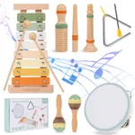 Set instrumente muzicale din lemn pentru copii Yulinland®, dezvolta recunoasterea ritmului, perfectioneaza coordonarea ochi-mana, abilitati de concentrare, Multicolor, 6 bucati