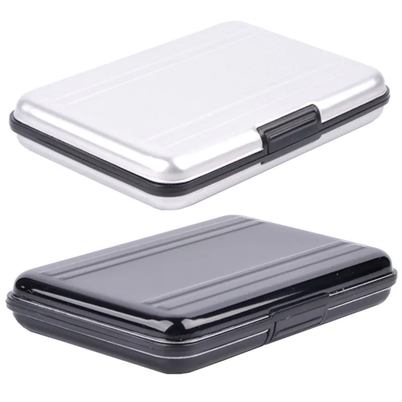 Set 2 carcasa de protectie carduri de memorie, Cu 16 Sloturi, Axroad Mall, Pentru TF/SD, Rezistenta la cadere si rezistent la apa, Greutate redusa si la indemana, Aluminiu, 110 × 75 × 20mm, Negru / Argintiu