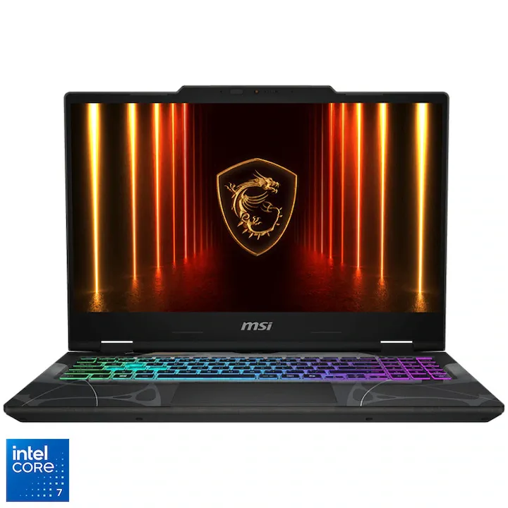 Gaming MSI Cyborg 15 B2RWFKG cu procesor Intel® Core™ 7 240H pana la 5.2GHz, 15.6'', IPS, Full HD, 144Hz, 16GB DDR5 RAM, 512GB SSD, NVIDIA GeForce RTX 5060 8GB GDDR7, No OS, Translucent Black