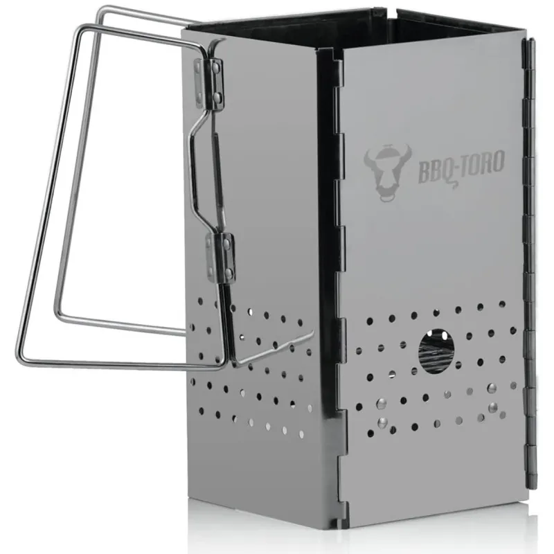 BBQ-Toro “Soba pliabila din otel inoxidabil cu manere, 16 x 16 x 29 cm, Soba pliabila pentru gratar cu geanta de transport pentru gratar, camping, exterior, gradina, terasa, festival, Aprindere gratar