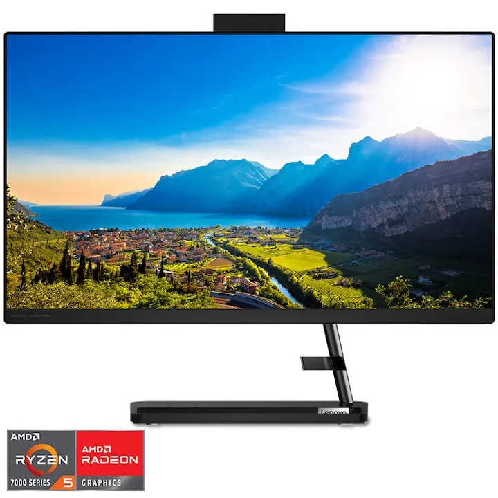 Sistem All-in-One Lenovo IdeaCentre AIO 3 24ALC6 cu procesor AMD Ryzen™ 5 7430U pana la 4.3GHz, 23.8", Full HD, IPS, 16GB DDR4, 512GB SSD M.2 2280 PCIe 4.0x4 NVMe, AMD Radeon™ Graphics, No OS, Black