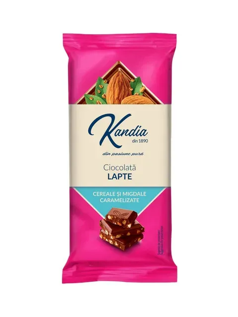 Ciocolata cu lapte, cereale si migdale caramelizate Kandia, 96.5 g