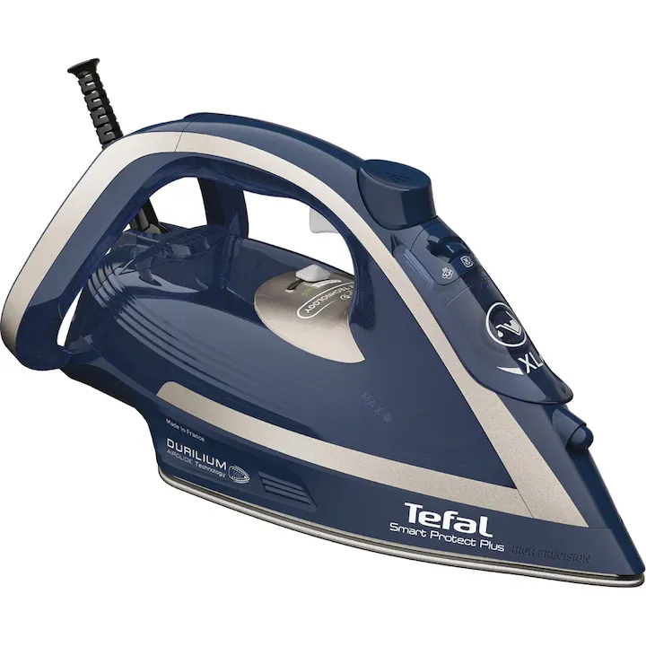 Fier de calcat Tefal Smart Protect Plus FV6872E0, 2800W, jet de abur 260 g/min, abur variabil 0-40 g/min, colector anticalcar, oprire automata, albastru/gri
