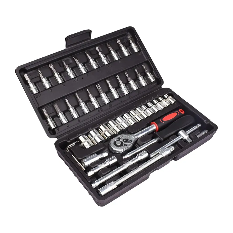 Trusa de scule cu 46 piese NEXTLY, surubelnita, clichet, tubulare, biti, torx, imbus, prelungitor, negru