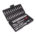 Trusa de scule cu 46 piese NEXTLY, surubelnita, clichet, tubulare, biti, torx, imbus, prelungitor, negru