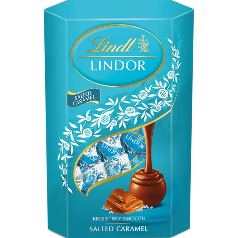 Bomboane de ciocolata cu lapte cu cristale de sare si umplutura de caramel Lindt, 200 g