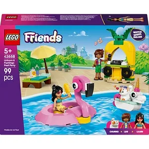 LEGO Friends: Petrecere la piscina cu unicornul si flamingo 42658, 5 ani+, 99 piese