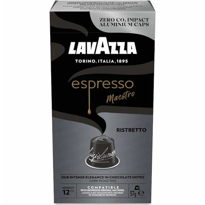 Cafea capsule Lavazza Ristretto, compatibile Nespresso, aluminiu, 10x5,7g