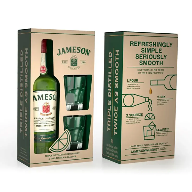 Pachet whiskey Jameson Triple Distilled, 0.7 l + 2 pahare