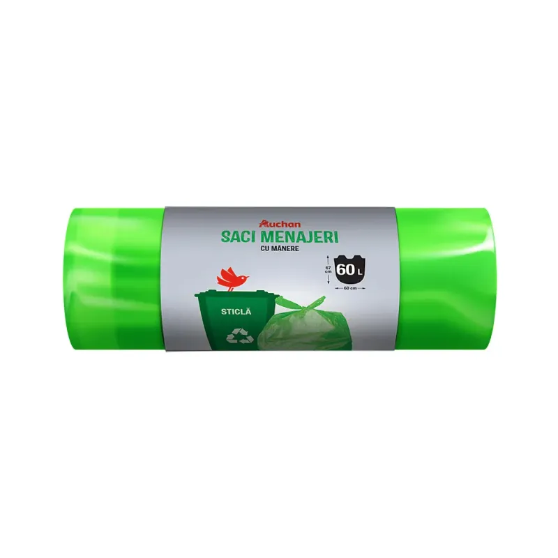Saci menajeri verzi Auchan, 60 l, 15 bucati