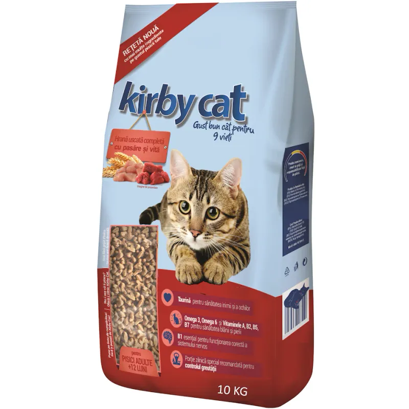 Hrana uscata pentru pisici Kirby Cat, Pasare si vita, 10Kg