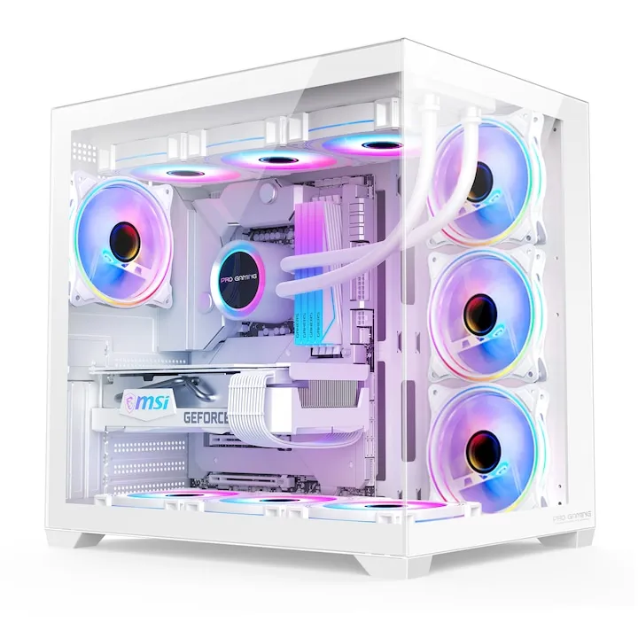 Calculator Gaming ProGaming Elite White Glacier i5-14600KF, 32GB RAM, 1TB SSD, RTX5060 8GB GDDR7, racire lichid, Wi-Fi 6, Windows 11, 4" display