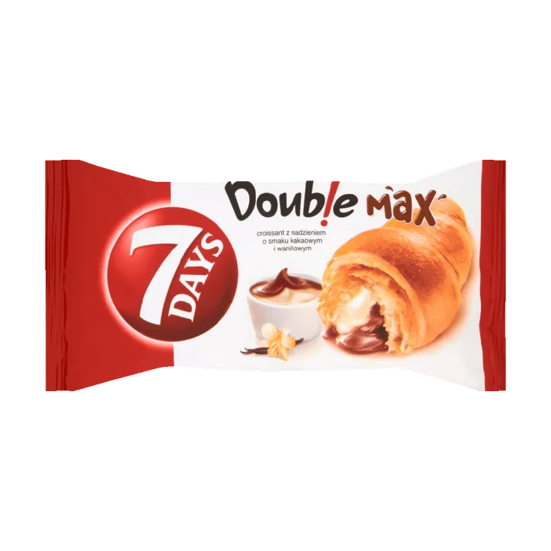 Croissant cu dubla umplutura crema cu aroma de vanilie si cacao 7 Days, 80 g