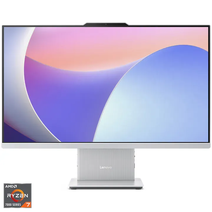 Sistem All-in-One Lenovo IdeaCentre AIO 27ARR9 cu procesor AMD Ryzen™ 7 7735HS pana la 4.75GHz, 27" Full HD, IPS, 16GB DDR5, 512GB SSD, AMD Radeon™ 680M Graphics, No OS, Cloud Grey