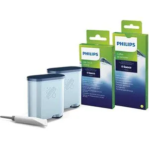 Kit de intretinere PHILIPS CA6707/10, 2 x filtre, 6 x tablete indepartare uleiului cafea, lubrifiant, 6 x plicuri pudra curatare circuitului de lapte
