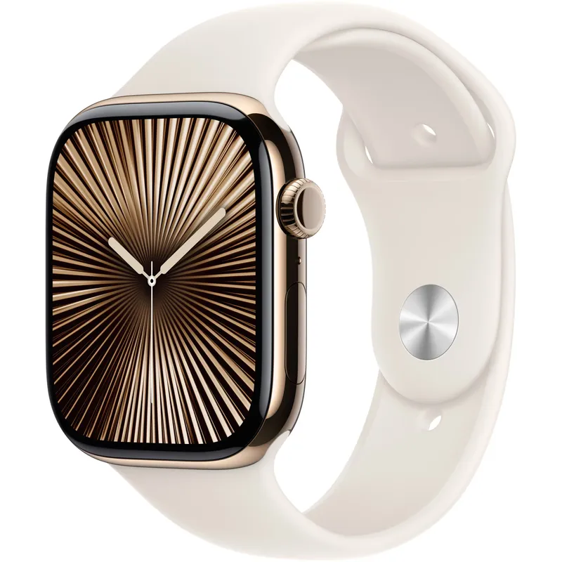 Apple Watch 10, GPS, Cellular, Carcasa Gold Titanium 46mm, Starlight Sport Band - M/L