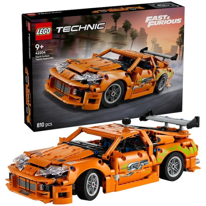 Set de constructie LEGO® Technic - Fast and Furious Toyota Supra MK4 42204, 810 piese, Masina de Jucarie pentru Copii, Jucarii pentru Baieti de 9+ ani, Cadou pentru Copii Pasionati de Jocuri cu Masini