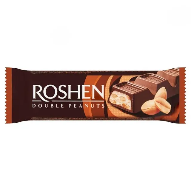 Baton de ciocolata cu arahide si crema cu arahide Roshen, 29 g