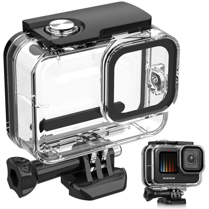 Carcasa Protectie Waterproof pentru Camera Video Sport, Hggzeg, Compatbil Cu GoPro Hero 12, 11, 10, 9, Adancime maxima 60 metri, Instalare/eliminare rapida, Policarbonat, Transparent/Negru