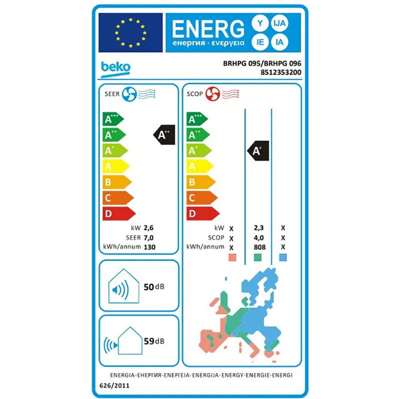 Aer conditionat BEKO BRHPG095, 9000 BTU, A++/A+, Wi-Fi, Functie Incalzire, Inverter, kit instalare inclus, alb