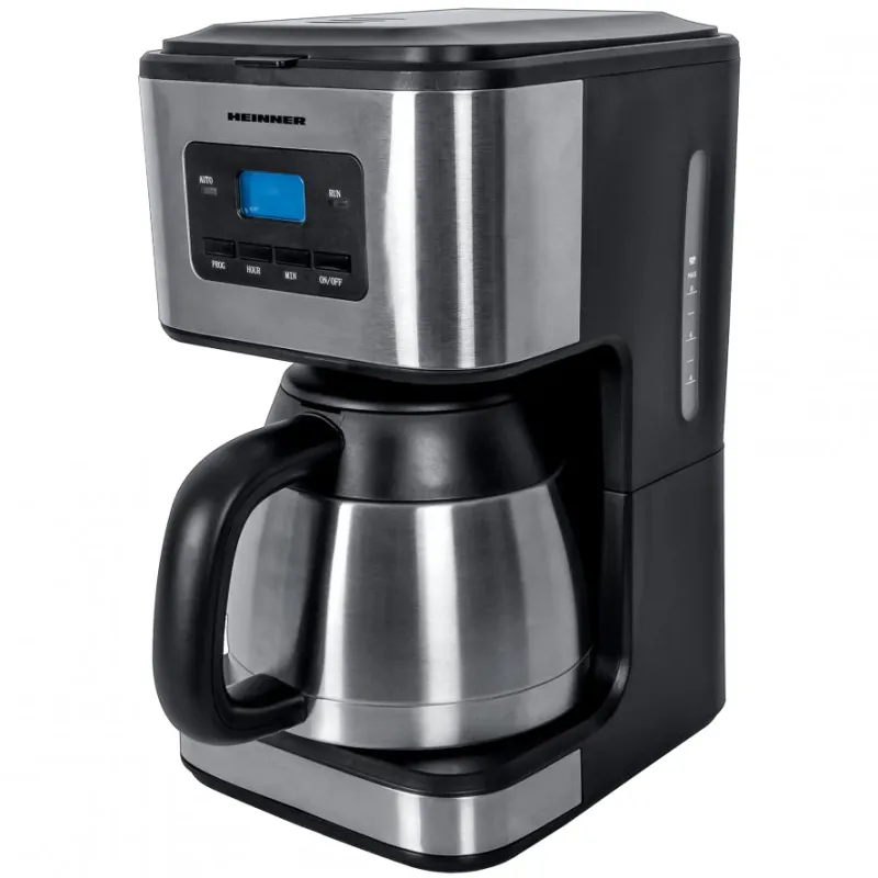 Cafetiera digitala Heinner Celene HCM-900XMC, 900W, 1L, Display LCD, Cana inox, Cana tip termos, Timer, Afisare ceas, Inox