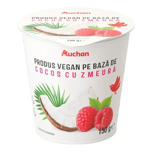 Produs fermentat cu cocos si zmeura Auchan, 150 g Produs fermentat cu cocos si zmeura Auchan, 150 g