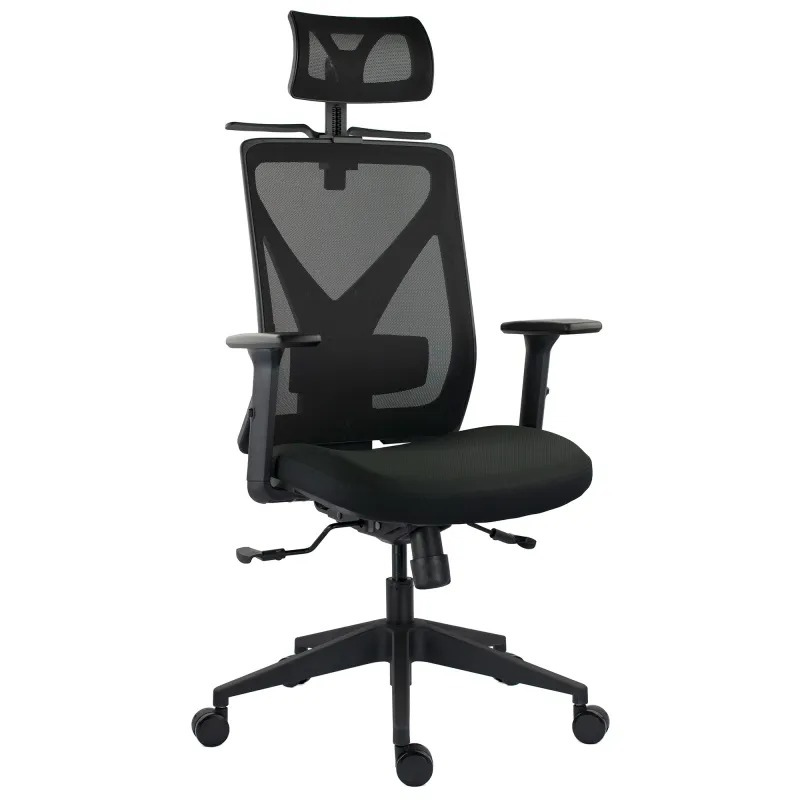 Scaun Ergoplus Mike-H, negru, spatar mesh, tetiera 2D, brate 3D, mecanism syncron, translatie sezut, spatar reglabil U&D, suport lombar reglabil