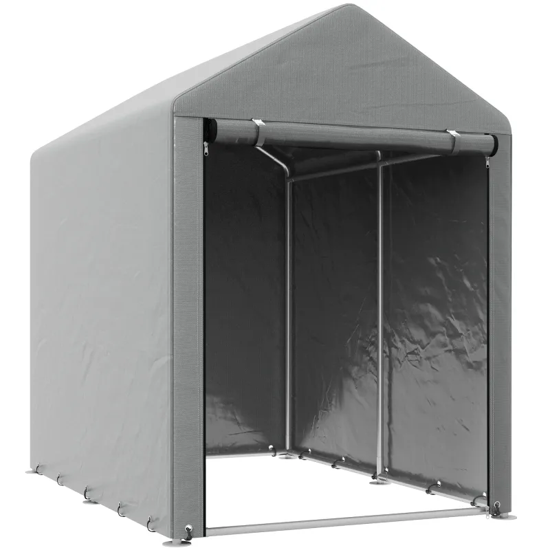 Casuta de gradina Outsunny, pentru biciclete si motociclete, rezistenta UV, metal zincat, 120x179x165cm, gri deschis
