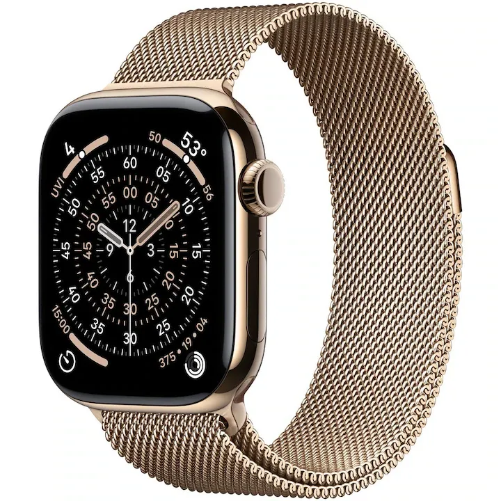 Apple Watch 11 GPS + Cellular, Carcasa Gold Titanium 42mm, Gold Milanese Loop