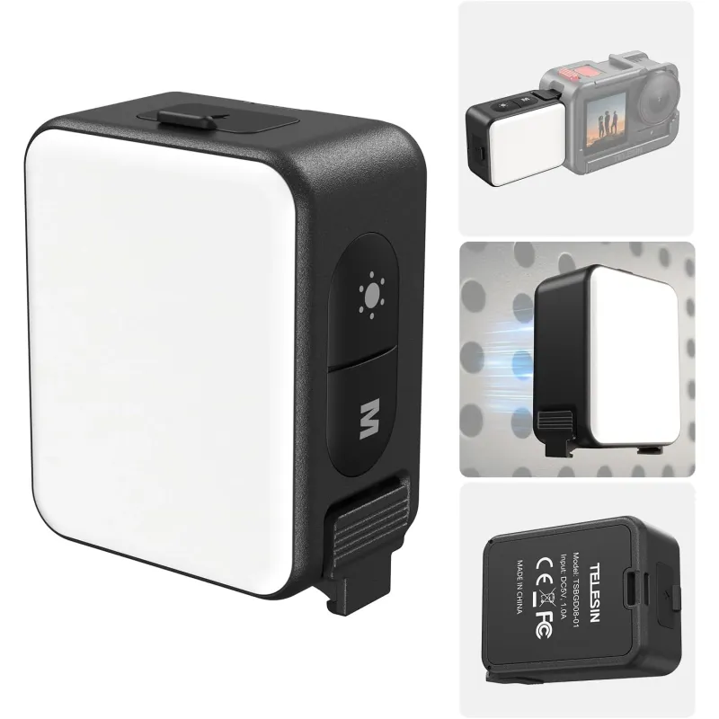 Lumina LED mini Magnetica TELESIN pentru Vlogging, design cu eliberare rapida, trei nivele de lumina reglabile, rezistenta la apa IPX5 si durabila, pentru DJI Osmo Action 5 Pro/4/3