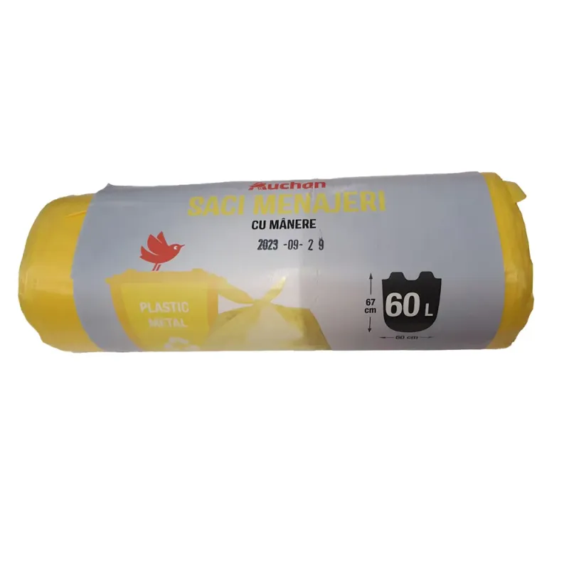 Saci menajeri galbeni Auchan, 60 l, 15 bucati