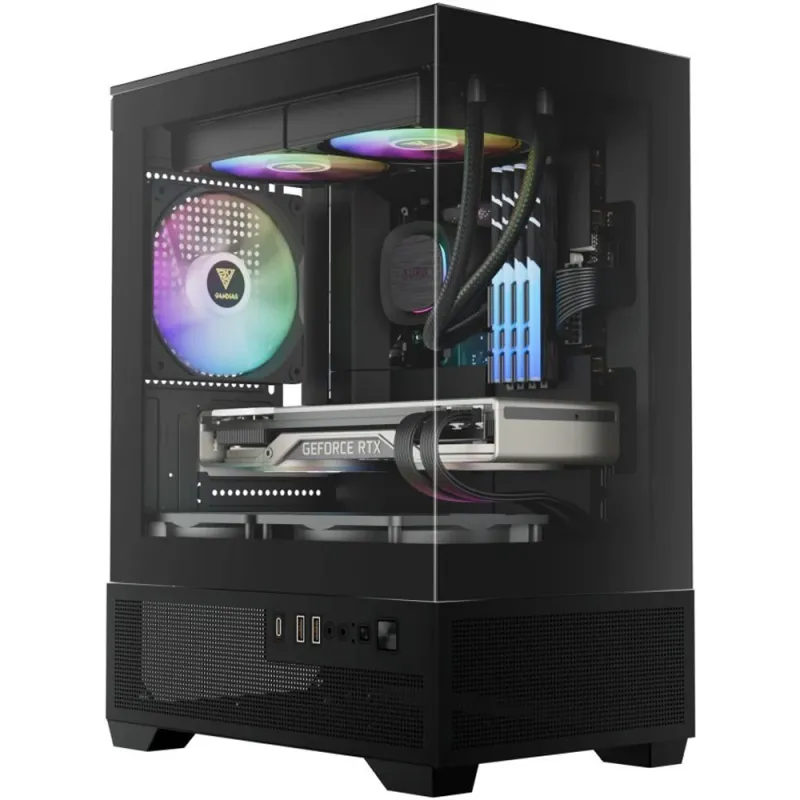 Carcasa PC GAMDIAS Aura GC9M Elite ARGB, USB Type C, Fara sursa, iluminare ARGB, negru