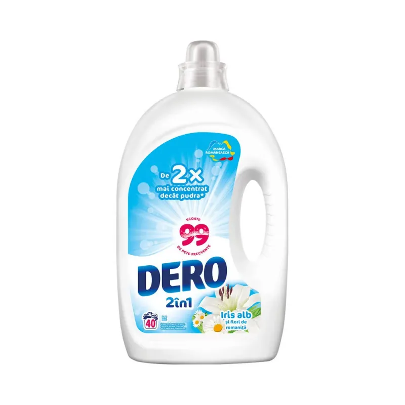 Detergent lichid de rufe automat cu iris alb Dero 2in1, 40 spalari, 2 l