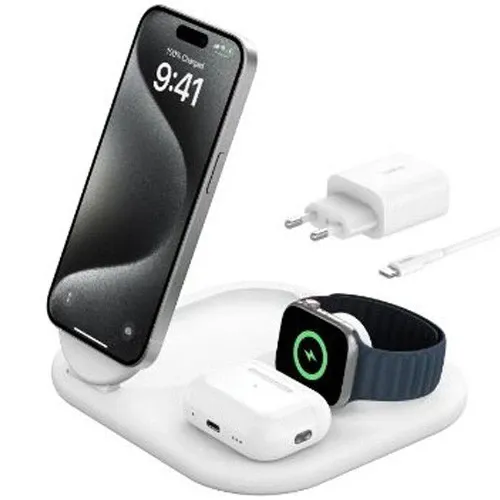 Stand de incarcare 3in1 Belkin BOOSTCHARGE Qi2 15W - Alb