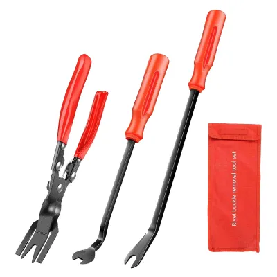 Trusa ustensile interior auto, SINBINTA, 3 piese, Anti-frecare, Usor de utilizat, Durabile, Design ergonomic, Portabil, Pentru demontare radio, fete de usa, panou de bord si tapiterii auto, PPE/Fier, Rosu