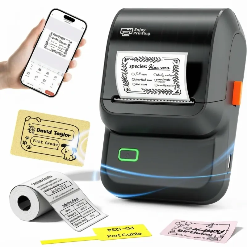 Imprimanta Etichete Bluetooth Autoadezive XPQKDC cu 2000 Simboluri si 300 Sabloane, Imprimanta Termica Sticker Portabila Inkless pentru Retail Afaceri Mici Scoala Birou Acasa Expediere Organizare Coduri Bare, Masina Etichete Wireless App Control