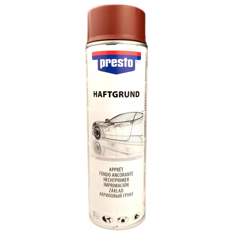 Spray Grund Primer Fuller Aderent Rosu Presto 500ml pentru Reparatii Vopsea Auto Neagra si Culori Inchise