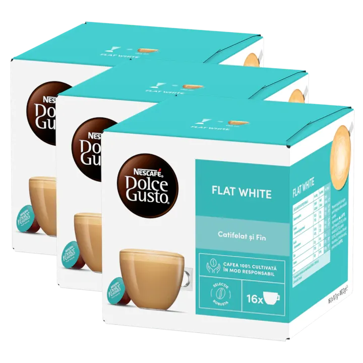 Set 3 x Cafea capsule, Nescafe Dolce Gusto Flat White, 48 buc, 561.6 g