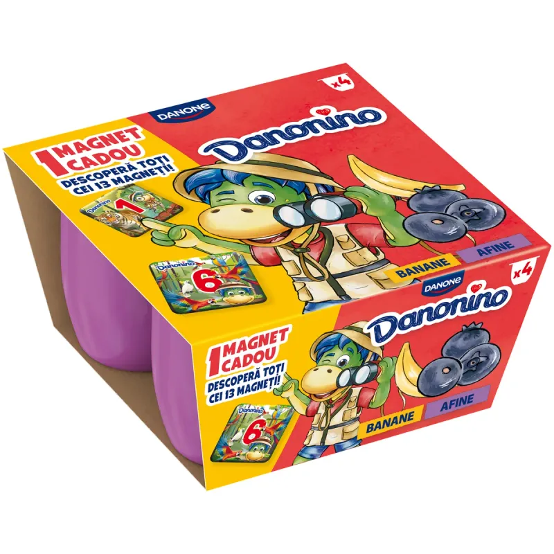 Branzica de vaci Danonino, cu piure de afine si banane, 4 x 50 g