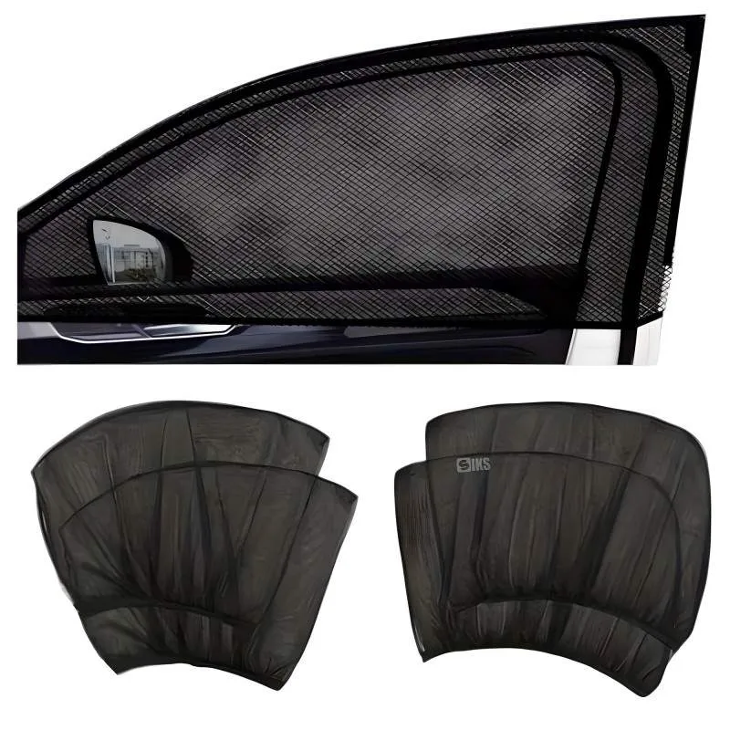 Set 4 Parasolare Geamuri Laterale SIKS, Plasa Anti-Insecte, Protejare Impotriva Radiatiilor Solare Si Insectelor, Marime Universala, Material Textil, Negru