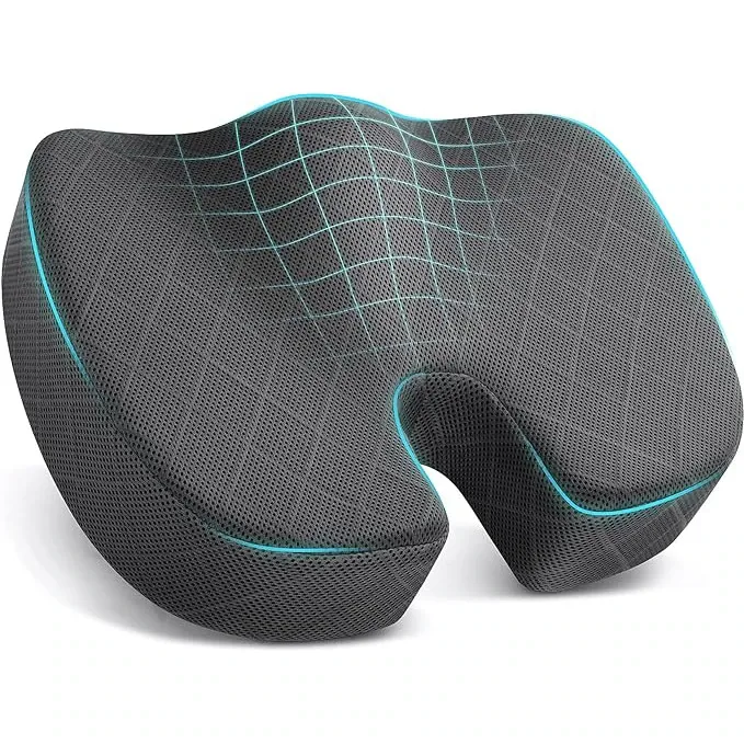 Perna ortopedica sezut, Spuma cu memorie Premium, design ergonomic, protectie stiintifica a coloanei vertebrale, modelarea feselor, disipare a caldurii respirabila, husa detasabile, gri