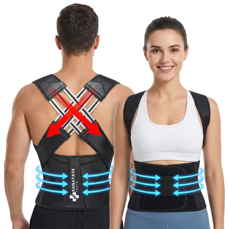 Corector Postura Ortopedic XL Sanatate Forte®, Ajustabil Unisex pentru Spate, Umeri si Coloana Vertebrala, Suport Postural pentru Indreptare Spate, Reducere Cocosare, Corectie Pozitie, Confortabil, Respirabil