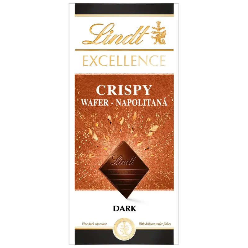 Ciocolata neagra cu bucati de napolitana crocanta Lindt Excellence, 100 g