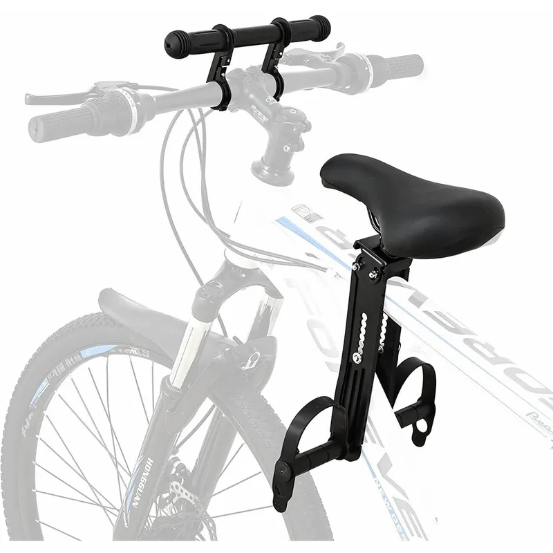 Scaun copil pentru bicicleta cu montaj pe cadru cu ghidon auxiliar pentru copil, varsta 2-5 ani, capacitate 32 kg, cu suport pentru picioare, Ideas4Comfort, negru