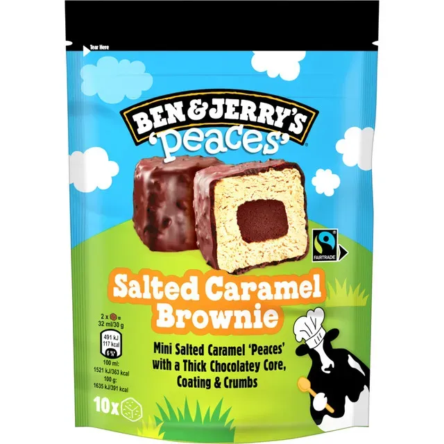 Praline de inghetata cu frisca si caramel sarat Ben&Jerry's Peaces Salted Caramel Brownie, 10 x 16 ml