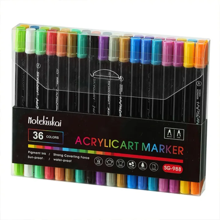 Set markere acrilice cu doua varfuri, Notekisskai, 36 culori, multicolor, varf rotund